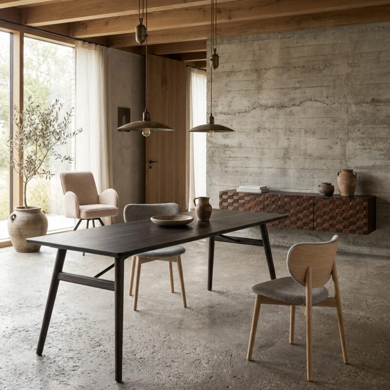 Rechthoekige eetkamertafel in espresso-houtkleur van de Aura collectie