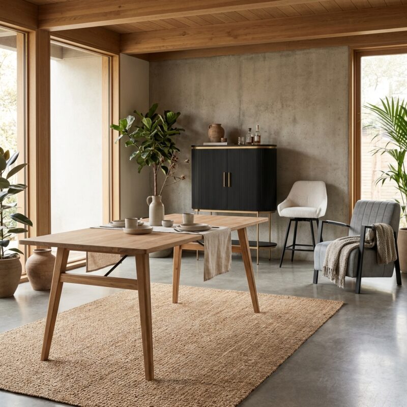 Aura eetkamertafel naturel 160 cm, rechthoekig, landelijk modern, acacia