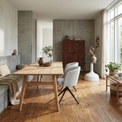 Aura eetkamertafel naturel, landelijk modern, rechthoekig, 220 cm lang, 100 cm breed, 76 cm hoog