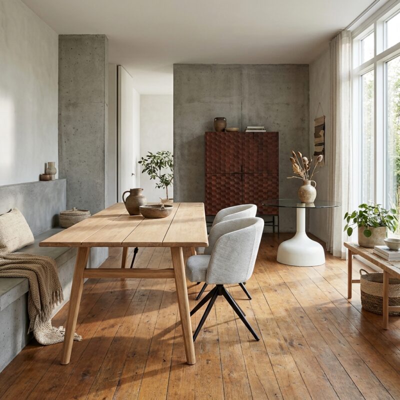 Aura eetkamertafel naturel, landelijk modern, rechthoekig, 220 cm lang, 100 cm breed, 76 cm hoog