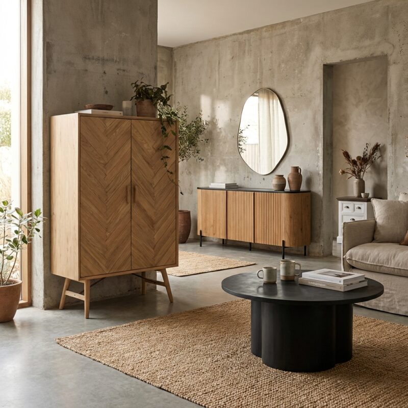 Aura opbergkast naturel 100 cm, landelijk modern, acacia hout