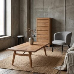 Rechthoekige salontafel in natuurlijk acacia hout, landelijk modern stijl