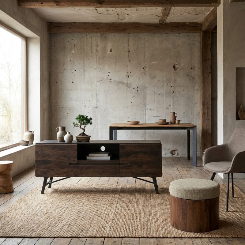 Aura TV-meubel espresso 150 cm, landelijk modern stijl, bruin acacia