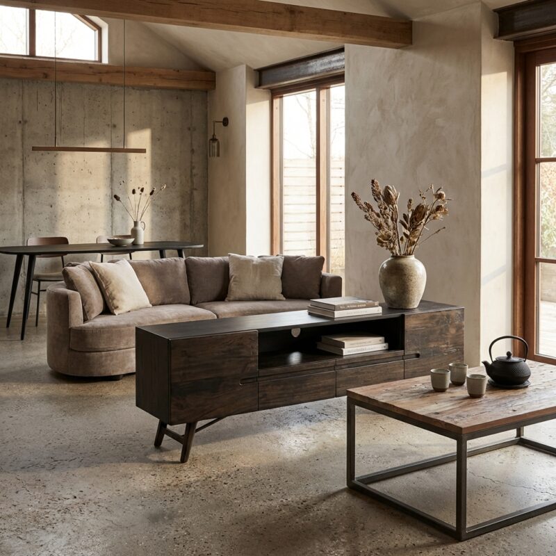 Aura TV-meubel espresso 180 cm, landelijk modern stijl, bruin acacia