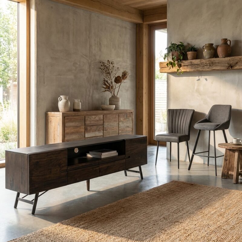 Aura TV-meubel espresso in bruin, landelijk modern stijl, met acacia espresso materiaal