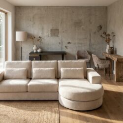 Bank Felix wit chenille 2,5-seater lounge round rechts