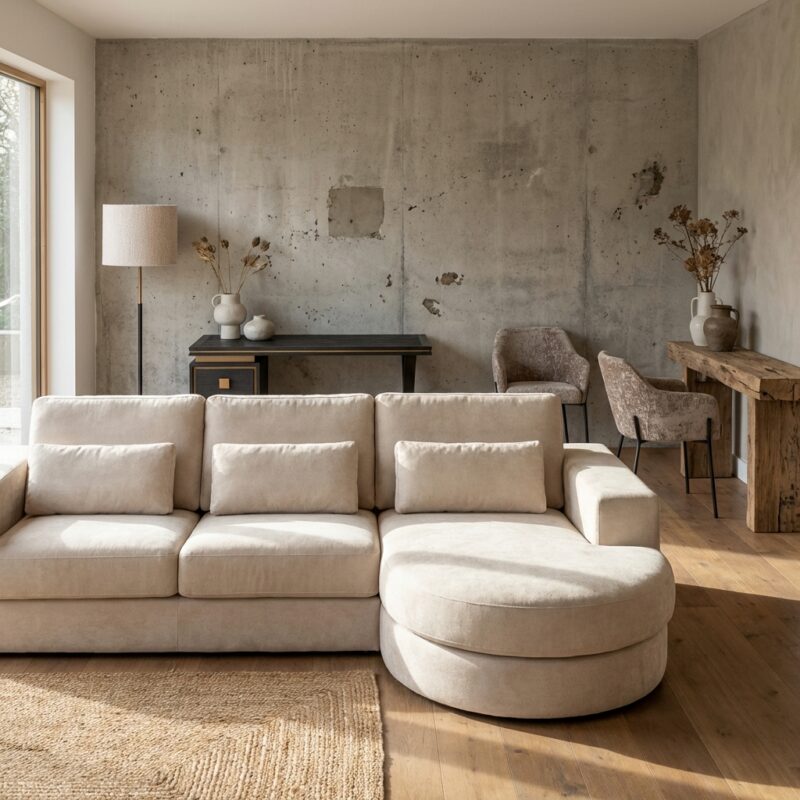 Bank Felix wit chenille 2,5-seater lounge round rechts