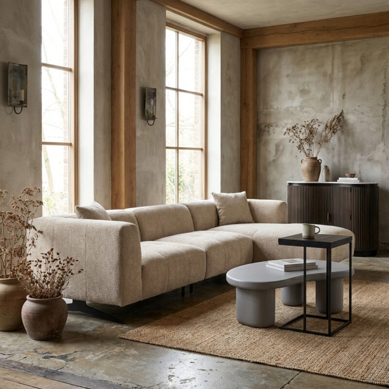 Hoxton 3-zits bank met lounge in lovely beige, comfortabel en stijlvol