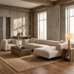 Hoxton 3-zits bank met lounge in trendy nature kleur, 100% polyester en multiplex