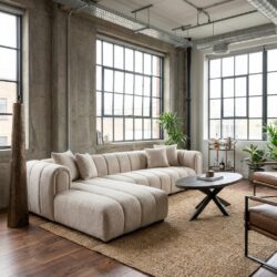 Bank Novaro natural fancy lounge left, comfortabele zitting en rugleuning, matte textuur