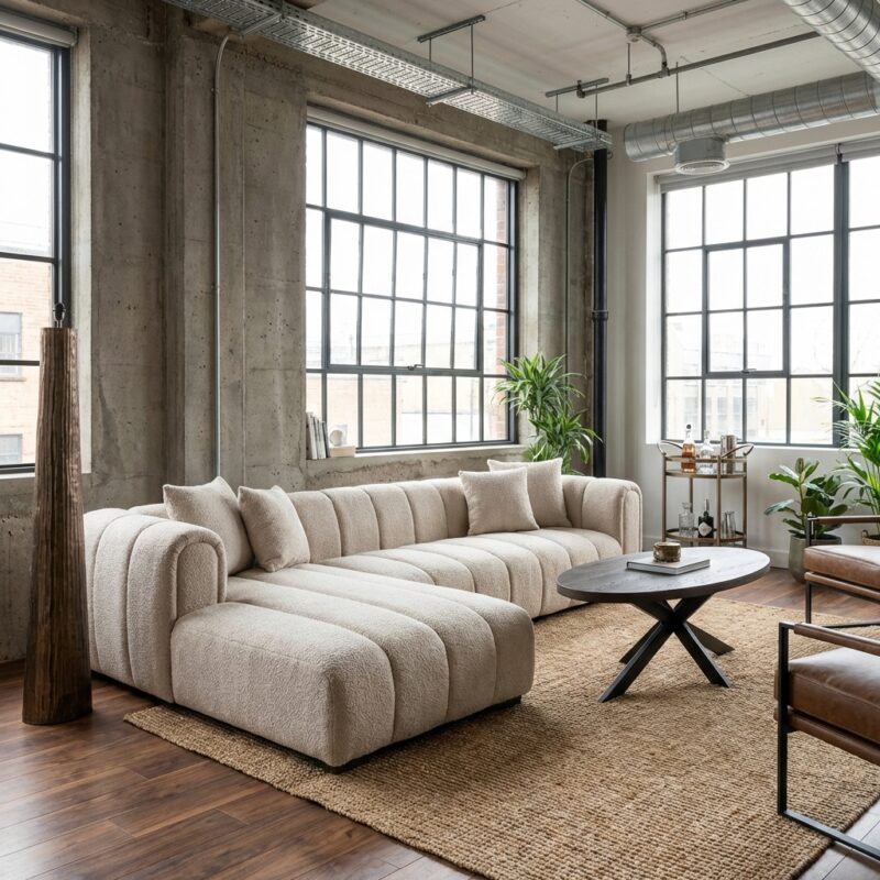 Bank Novaro natural fancy lounge left, comfortabele zitting en rugleuning, matte textuur