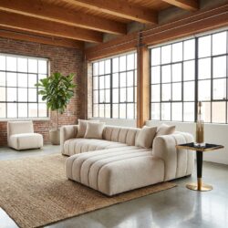 Bank Novaro natural fancy lounge right, beige, multiplex, grenen, pu foam, 100% polyester