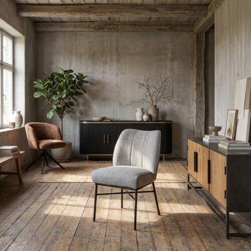 Barzio Oasis 40 dining chair in ash gray with a black frame and pocket springs