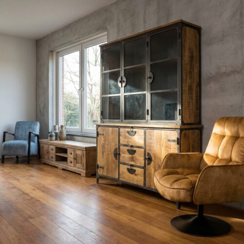 basto-industrieel-bruine-vitrinekast Basto industrieller brauner Vitrinenschrank mit 3 Türen