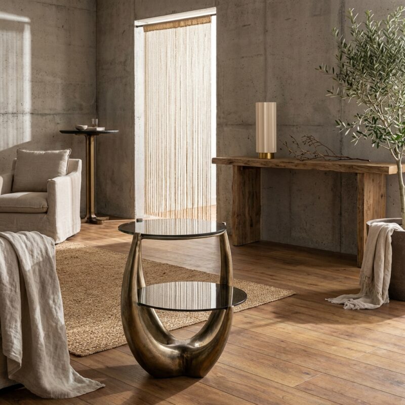 Aida bijzettafel goudkleurig aluminium glazen blad luxe meubelstuk