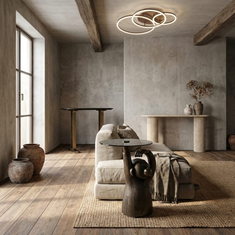 Ape bijzettafel in brons met veiligheidsglas en aluminium