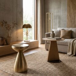 Bijzettafel Arlo goud, handgemaakt ijzeren tafel met goudkleurige afwerking