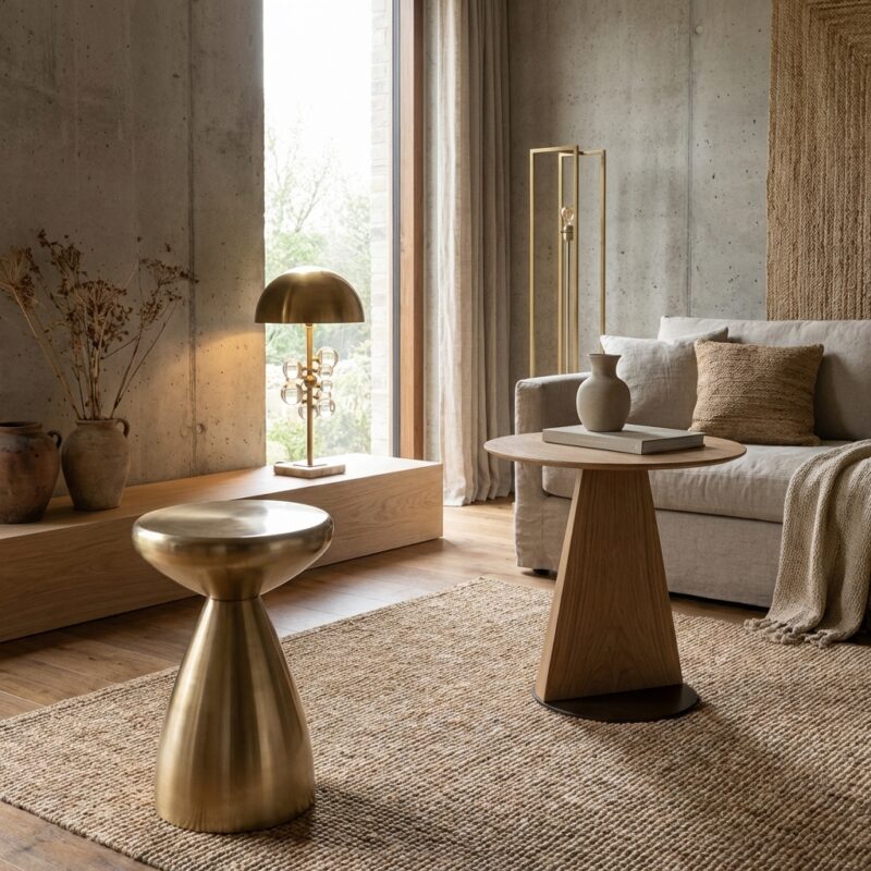 Bijzettafel Arlo goud, handgemaakt ijzeren tafel met goudkleurige afwerking