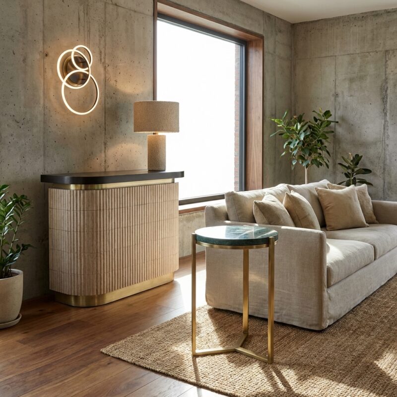 Aubrey bijzettafel goud, glazen blad en ijzeren poten, trendy en elegant