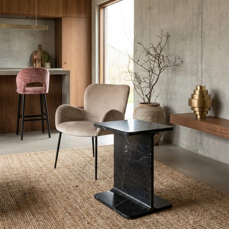 Bijzettafel Benson, zwarte marmer, stijlvol en luxe meubelstuk