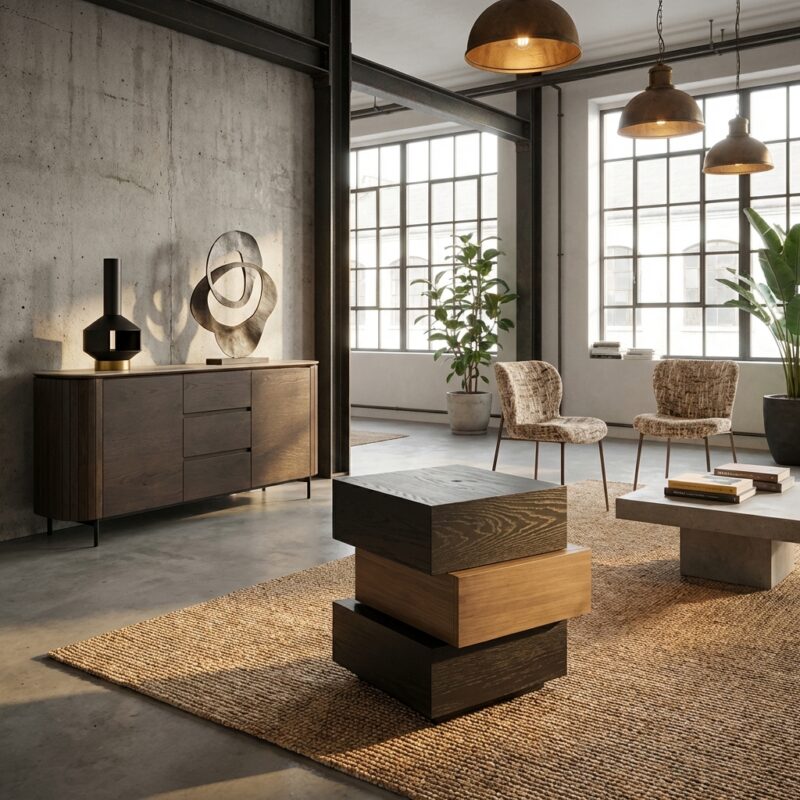 Bijzettafel Cambon dark coffee, goud, eiken, stijlvol