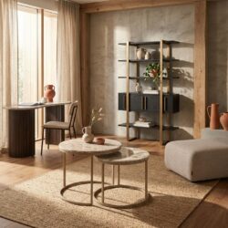 Bijzettafel Fairfax clay set van 2 handgemaakt ijzer en Toronto Marmer