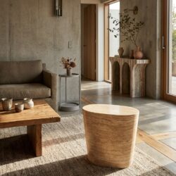 Bijzettafel Fictus beige, faux travertin, modern interieurstijl