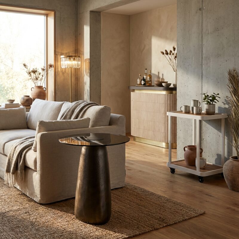 Bijzettafel Hayden bronze compact met bronzen afwerking en aluminium frame