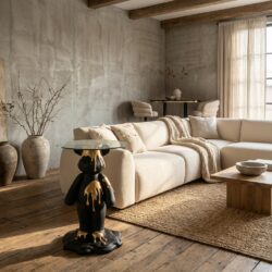 Bijzettafel Ice Bear black/gold, polyresin en gehard glas, modern en kinderlijk