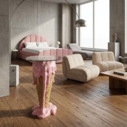 Bijzettafel Ice pink, goudkleurig, zelf te monteren, elegant design