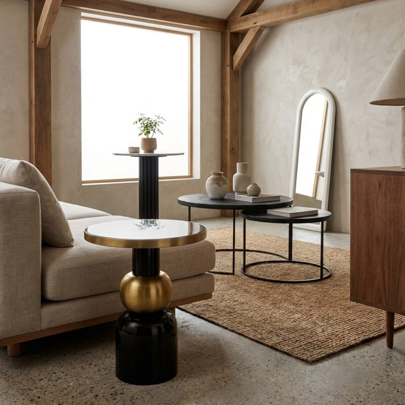 Bijzettafel Mose black, handgemaakt ijzeren tafel met goud-zwart kleur