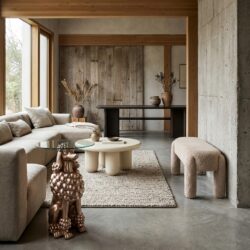 Bijzettafel Poodle met glazen tafelblad en poedelvoet in polyresin