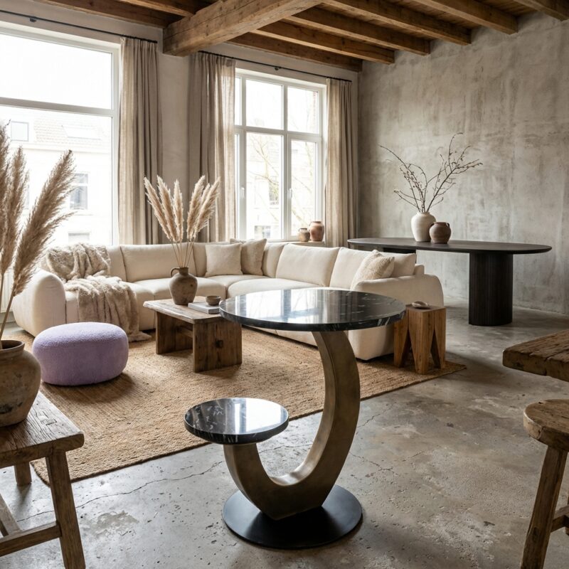 Bijzettafel Tibby black, handgemaakt, aluminium en mdf