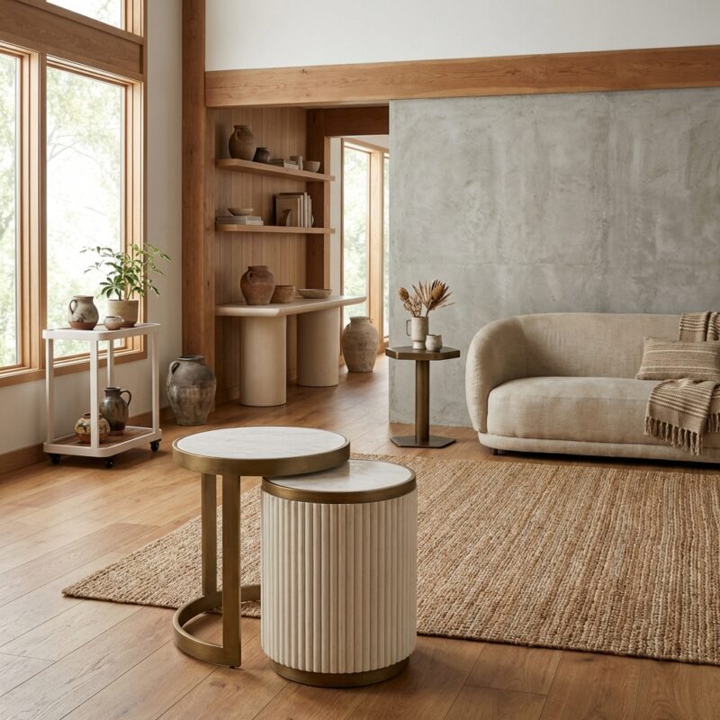 Bijzettafel Tivoli white set van 2, handgemaakt, ijzer en Mdf