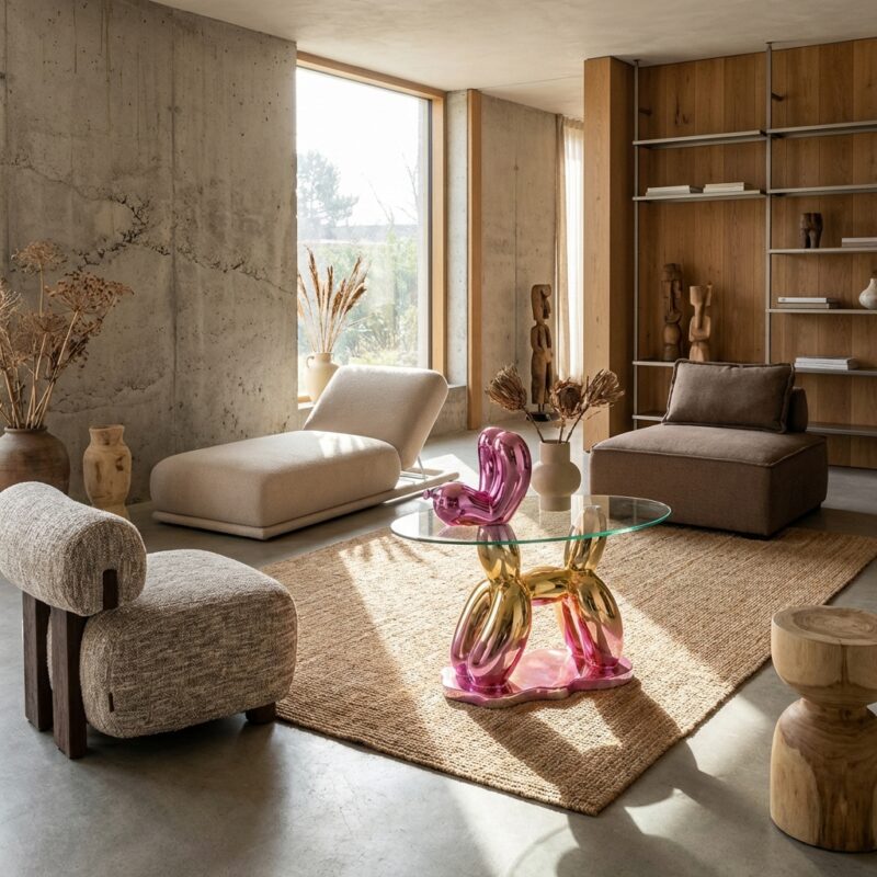 Bijzettafel Usha pink, handgemaakt, veiligheidsglas, polyresin