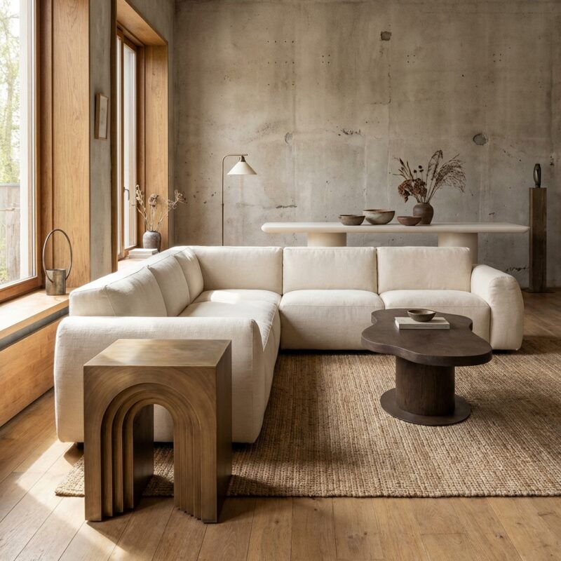 Bijzettafel Vevey in brushed gold, ijzer, modern ontwerp