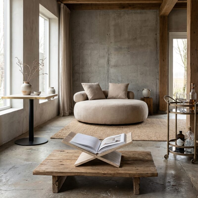 Boekenstandaard Belice beige, handgemaakt uit travertine