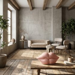 Roze boekenstandaard Kiss, handgemaakt uit polyresin, speelse interieuraccessoire