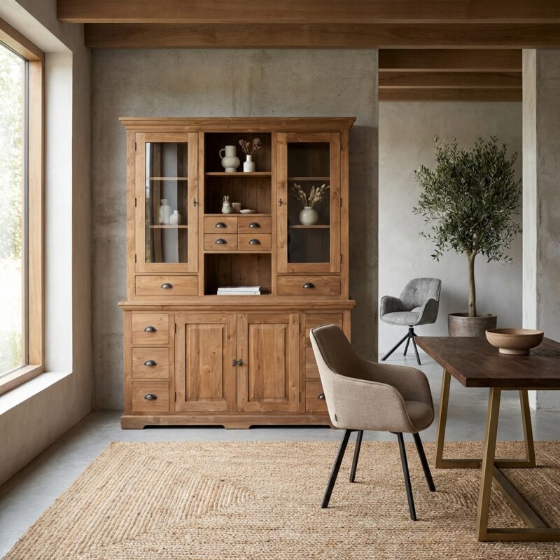 Klassieke buffetkast in bruin recycled teak met klassieke stijl