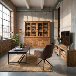 Klassieke buffetkast in bruin gehakt hout met gesloten deuren