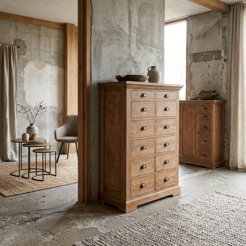 Klassieke ladekast Bologna in bruin met klassieke stijl en recycled teak