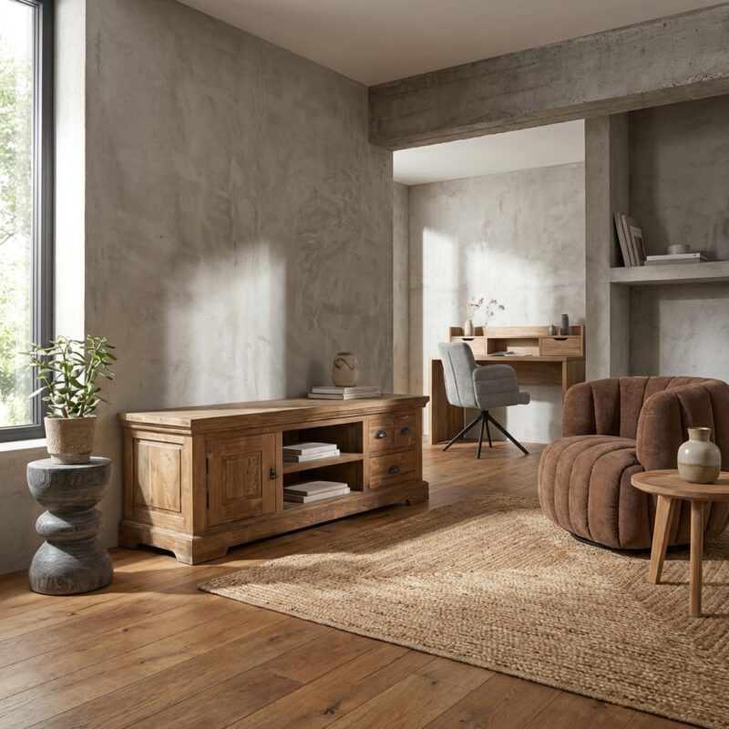 Bologna klassiek TV-meubel in bruin recyclead teak met klassieke stijl