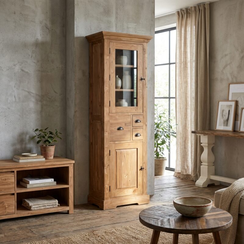 Klassieke bruine vitrinekast Bologna met gemonteerde deuren