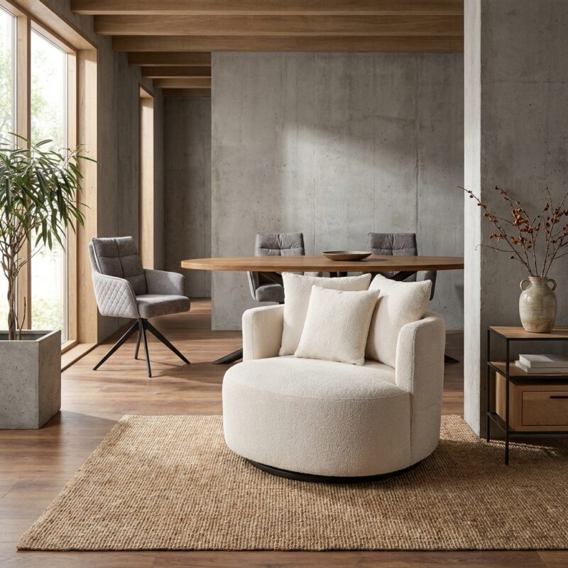 Bolza fauteuil Trenza 6 ivory, landelijk modern, wit, draaibaar