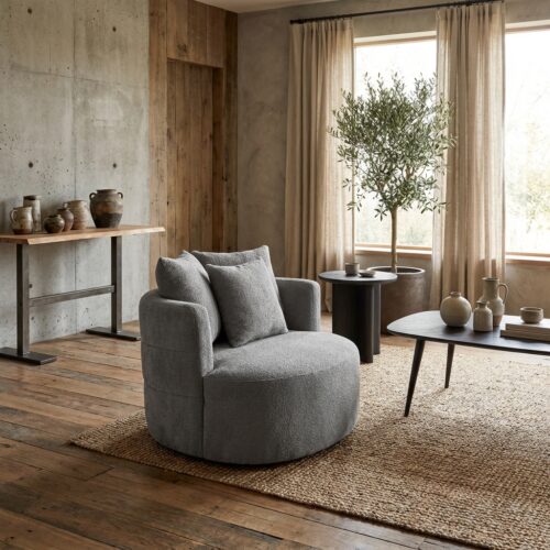 Bolza Trenza 9 Armchair, Stone Gray, Swivel, Rustic Modern