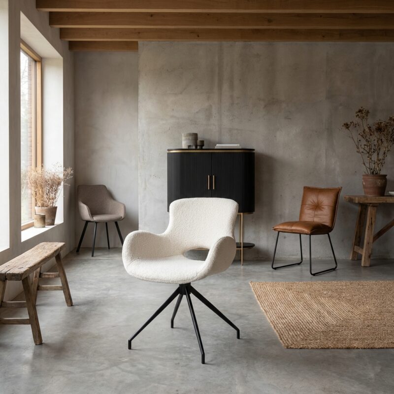 Campo Armstoel - fabric Teddy MJ81 White (draaibaar)