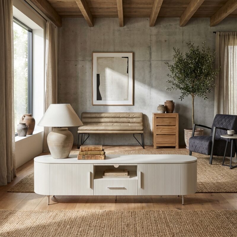 Corbetta TV-meubel in beige Japandi-stijl met 185 cm lengte