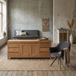 Corona dressoir 180 cm, landelijk stijl, bruin teak, 6 deuren