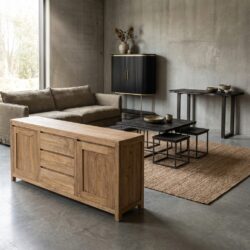 Corona dressoir, landelijk stijl, bruin teakhout, 220 cm breed