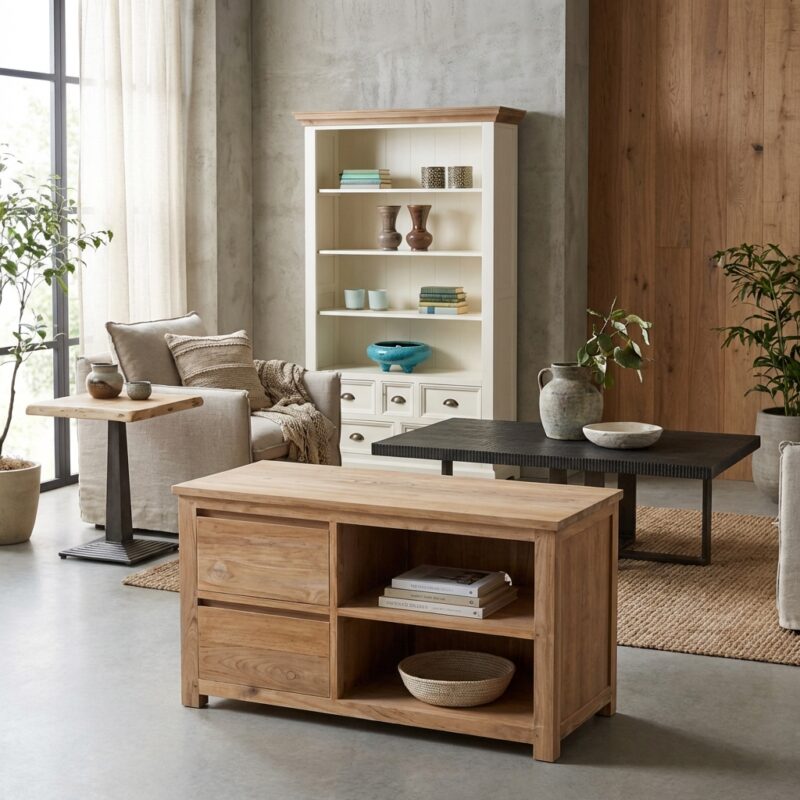 Corona TV-meubel 100 cm, landelijk stijl, bruin, teak, onafgewerkt